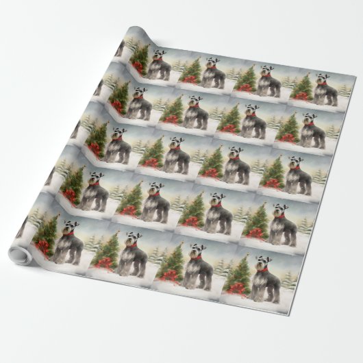 Schnauzer-hond in sneeuw Kerstmis Cadeaupapier (Uitgerold)