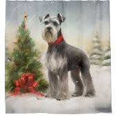 Schnauzer-hond in sneeuw Kerstmis Douchegordijn (Voorkant)