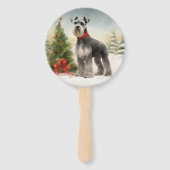 Schnauzer-hond in sneeuw Kerstmis Handwaaier (Achterkant)