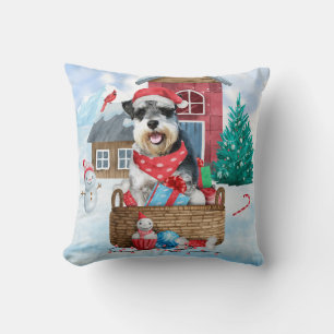 Schnauzer-hond in sneeuw Kerstmis Hondenhok Kussen