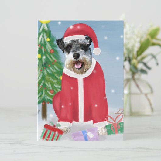 Schnauzer-hond in sneeuw Kerstmis Kaart (Staand voorkant)