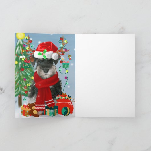 Schnauzer-hond in sneeuw Kerstmis  Kaart (Binnen)