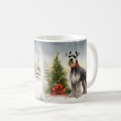 Schnauzer-hond in sneeuw Kerstmis Koffiemok (Voorkant rechts)