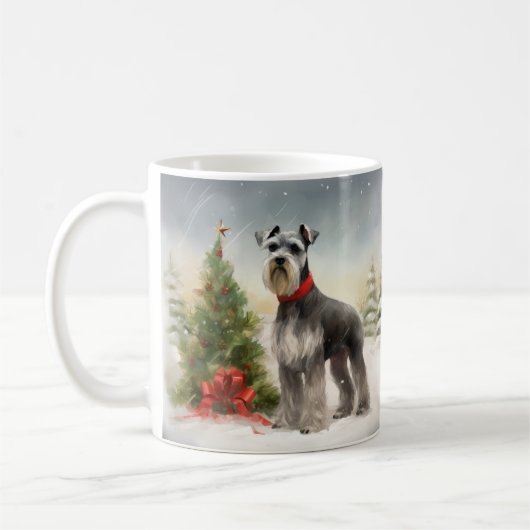 Schnauzer-hond in sneeuw Kerstmis Koffiemok (Links)