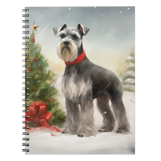Schnauzer-hond in sneeuw Kerstmis Notitieboek (Voorkant)