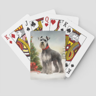 Schnauzer-hond in sneeuw Kerstmis Pokerkaarten
