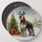 Schnauzer-hond in sneeuw Kerstmis Ronde Button 6,0 Cm (Voorkant /achterkant)