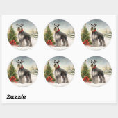 Schnauzer-hond in sneeuw Kerstmis Ronde Sticker (Vel)