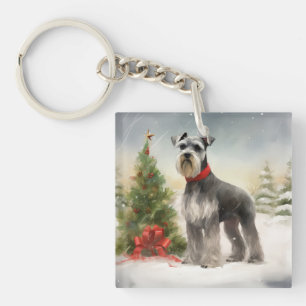 Schnauzer-hond in sneeuw Kerstmis Sleutelhanger
