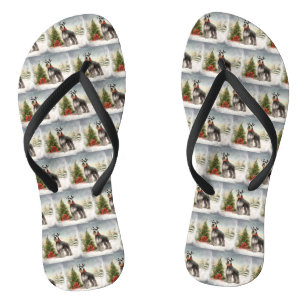 Schnauzer-hond in sneeuw Kerstmis Teenslippers
