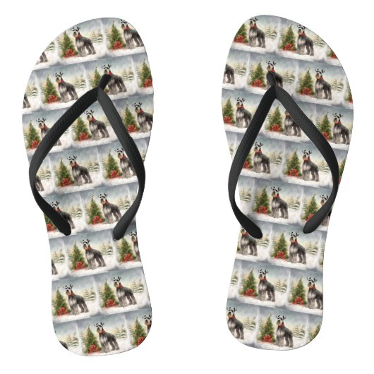 Schnauzer-hond in sneeuw Kerstmis Teenslippers (Voetbed)