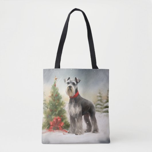 Schnauzer-hond in sneeuw Kerstmis Tote Bag (Voorkant)