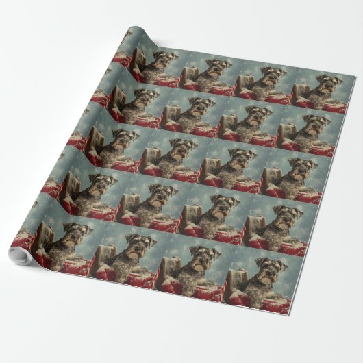 Schnauzer Hond Kerst Feestelijk Cadeaupapier (Uitgerold)