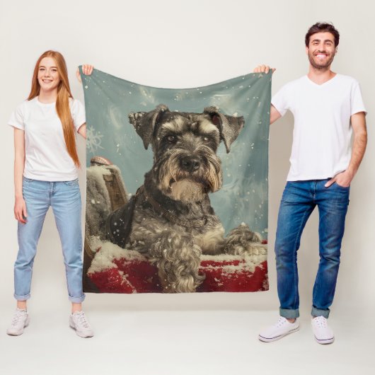 Schnauzer Hond Kerst Feestelijk Fleece Deken (In situ)