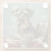 Schnauzer Hond Kerst Feestelijk Glazen Onderzetter (Achterkant)