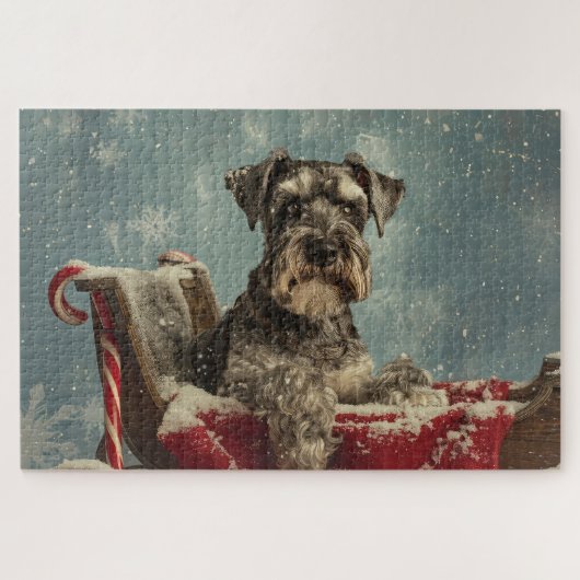 Schnauzer Hond Kerst Feestelijk Legpuzzel (Horizontaal)