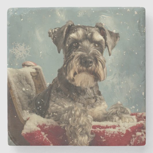 Schnauzer Hond Kerst Feestelijk Stenen Onderzetter (Voorkant)