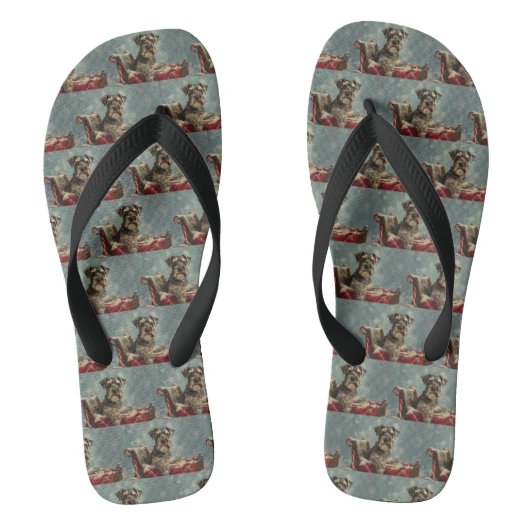 Schnauzer Hond Kerst Feestelijk Teenslippers (Voetbed)