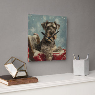 Schnauzer Hond Kerst Feestelijk Vierkante Klok