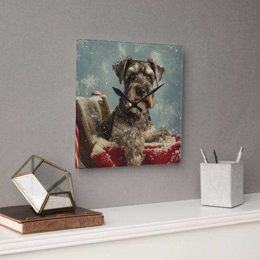 Schnauzer Hond Kerst Feestelijk Vierkante Klok (Kantoor)
