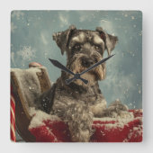 Schnauzer Hond Kerst Feestelijk Vierkante Klok (Voorkant)