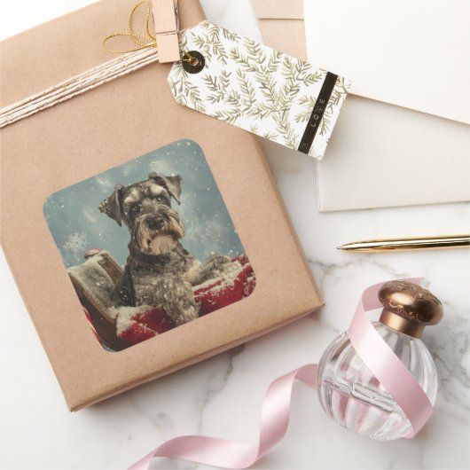 Schnauzer Hond Kerst Feestelijk Vierkante Sticker (Geschenken)