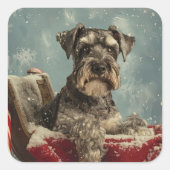 Schnauzer Hond Kerst Feestelijk Vierkante Sticker (Voorkant)