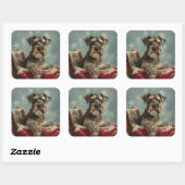 Schnauzer Hond Kerst Feestelijk Vierkante Sticker (Vel)