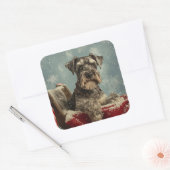 Schnauzer Hond Kerst Feestelijk Vierkante Sticker (Envelop)