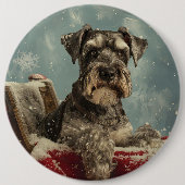 Schnauzer Hond Kerst Festiviteit Ronde Button 6,0 Cm (Voorkant)