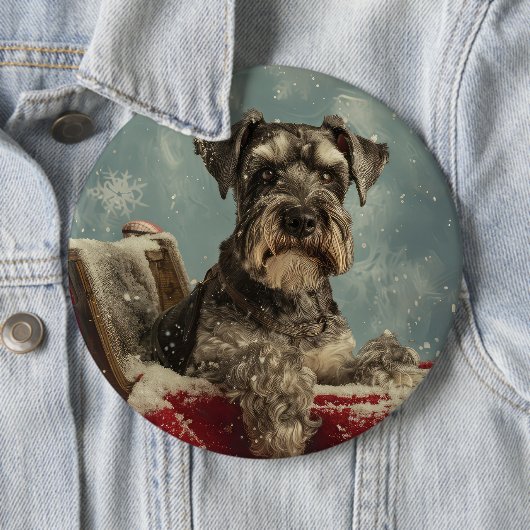 Schnauzer Hond Kerst Festiviteit Ronde Button 6,0 Cm (In situ)