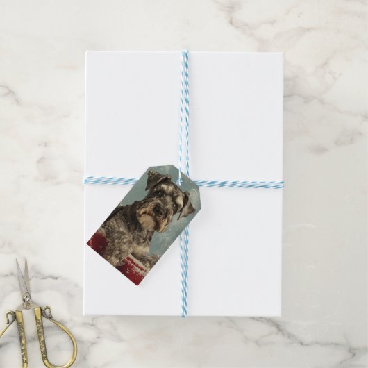 Schnauzer Hond Kerstfeest Cadeaulabel (Met Touw)