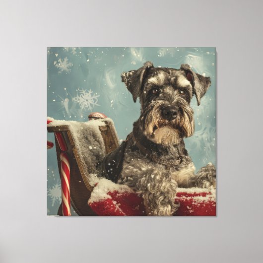 Schnauzer Hond Kerstfeest Canvas Afdruk (Voorkant)