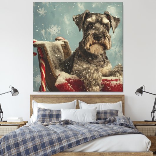 Schnauzer Hond Kerstfeest Canvas Afdruk (Insitu (Slaapkamer))