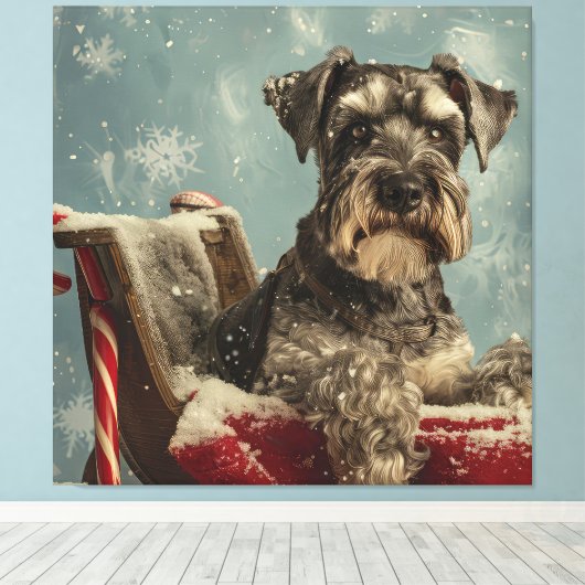 Schnauzer Hond Kerstfeest Canvas Afdruk (Insitu (Houten vloer))