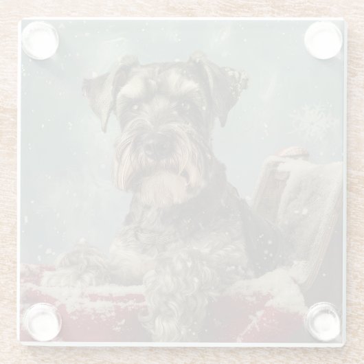 Schnauzer Hond Kerstfeest Glazen Onderzetter (Achterkant)
