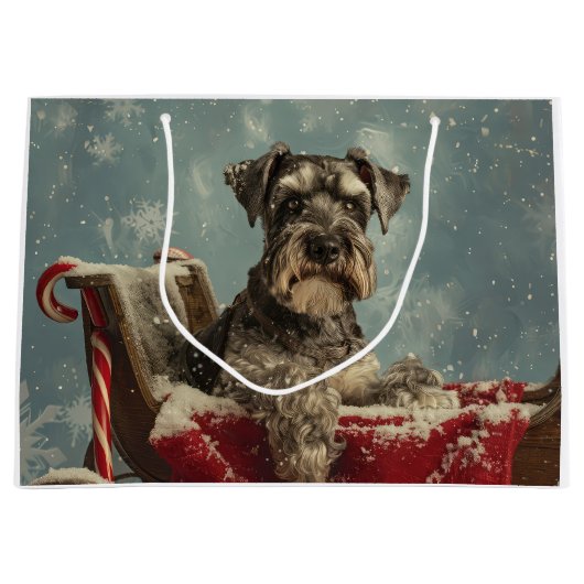 Schnauzer Hond Kerstfeest Groot Cadeauzakje (Voorkant)