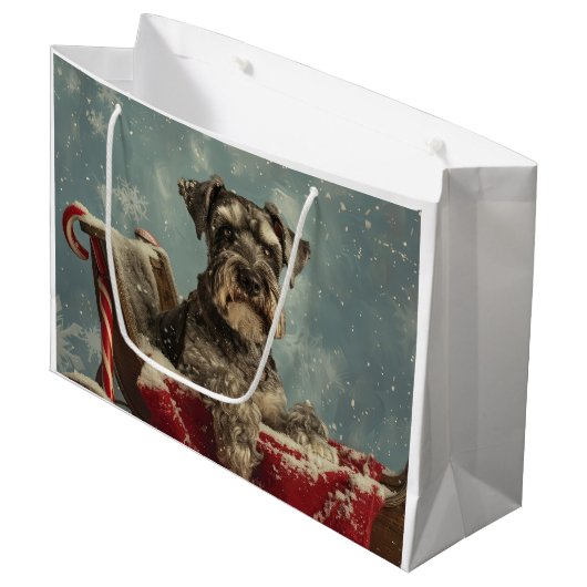 Schnauzer Hond Kerstfeest Groot Cadeauzakje (Voorkant Gekanteld)