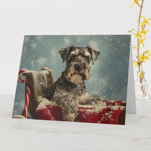 Schnauzer Hond Kerstfeest Kaart (Gele Bloem)