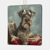 Schnauzer Hond Kerstfeest Keramisch Ornament (Links)