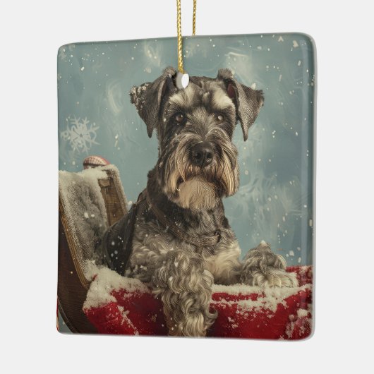 Schnauzer Hond Kerstfeest Keramisch Ornament (Links)