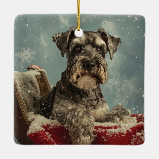 Schnauzer Hond Kerstfeest Keramisch Ornament (Achterkant)