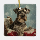 Schnauzer Hond Kerstfeest Keramisch Ornament (Voorkant)