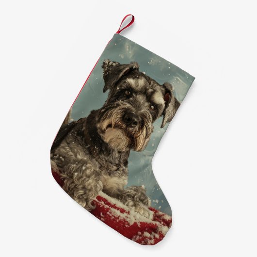 Schnauzer Hond Kerstfeest Kleine Kerstsok (Voorkant (Hangend))