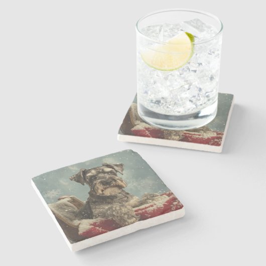 Schnauzer Hond Kerstfeest Stenen Onderzetter (Zijkant)