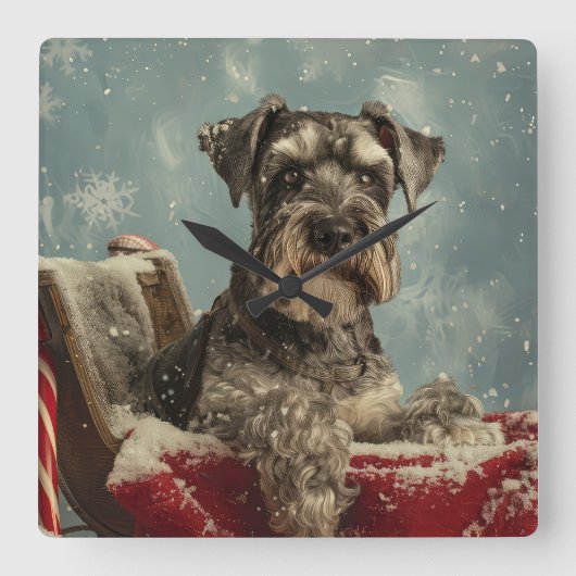 Schnauzer Hond Kerstfeest Vierkante Klok (Voorkant)