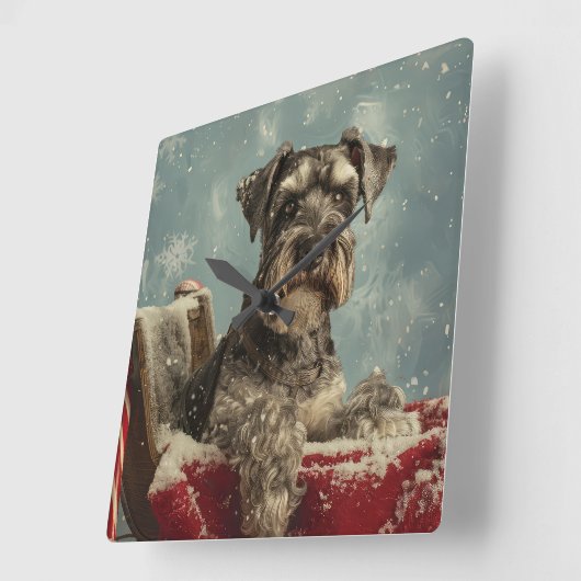 Schnauzer Hond Kerstfeest Vierkante Klok (Hoek)