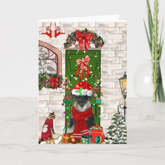 Schnauzer Hond Kerstmis  Kaart (Voorkant)