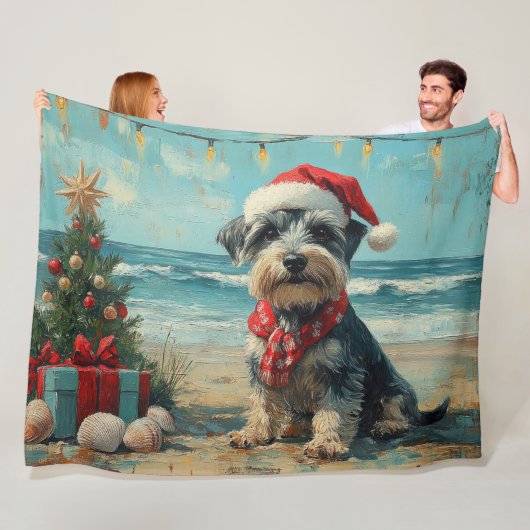 Schnauzer Hond Kerstmis Vintage Strand Fleece Deken (In situ)