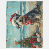 Schnauzer Hond Kerstmis Vintage Strand Fleece Deken (Voorkant)